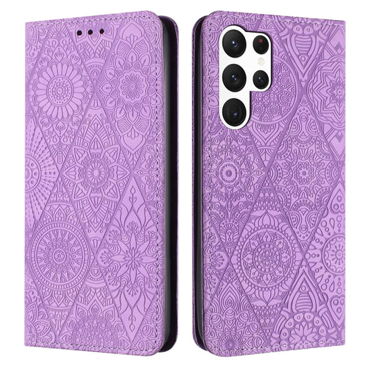 For Samsung Galaxy S25 Ultra 5G Ethnic Embossed Adsorption Leather Phone Case(Purple) - Galaxy S25 Ultra 5G Cases by PMC Jewellery | Online Shopping South Africa | PMC Jewellery | Buy Now Pay Later Mobicred