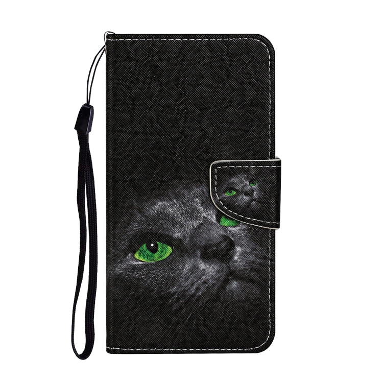 For Samsung Galaxy S25 5G Colored Drawing Pattern Leather Phone Case(Black Cat) - Galaxy S25 5G Cases by PMC Jewellery | Online Shopping South Africa | PMC Jewellery | Buy Now Pay Later Mobicred