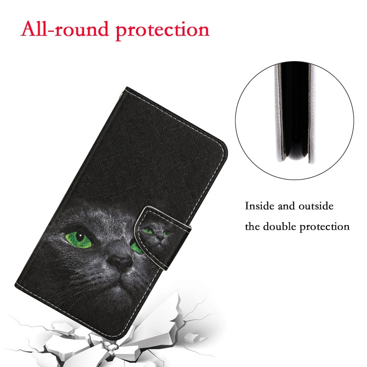 For Samsung Galaxy S25 5G Colored Drawing Pattern Leather Phone Case(Black Cat) - Galaxy S25 5G Cases by PMC Jewellery | Online Shopping South Africa | PMC Jewellery | Buy Now Pay Later Mobicred