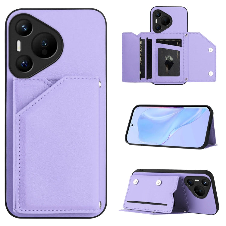 For Huawei Pura 70 Skin Feel Four Card Slots Phone Case with Wrist Strap(Purple) - Huawei Cases by PMC Jewellery | Online Shopping South Africa | PMC Jewellery | Buy Now Pay Later Mobicred