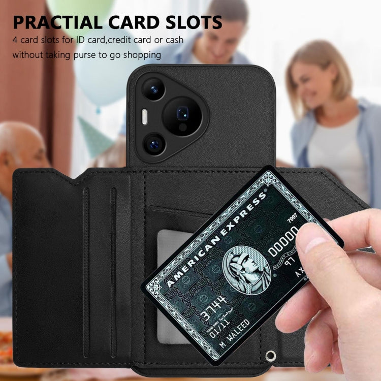 For Huawei Pura 70 Pro Skin Feel Four Card Slots Phone Case with Wrist Strap(Black) - Huawei Cases by PMC Jewellery | Online Shopping South Africa | PMC Jewellery | Buy Now Pay Later Mobicred