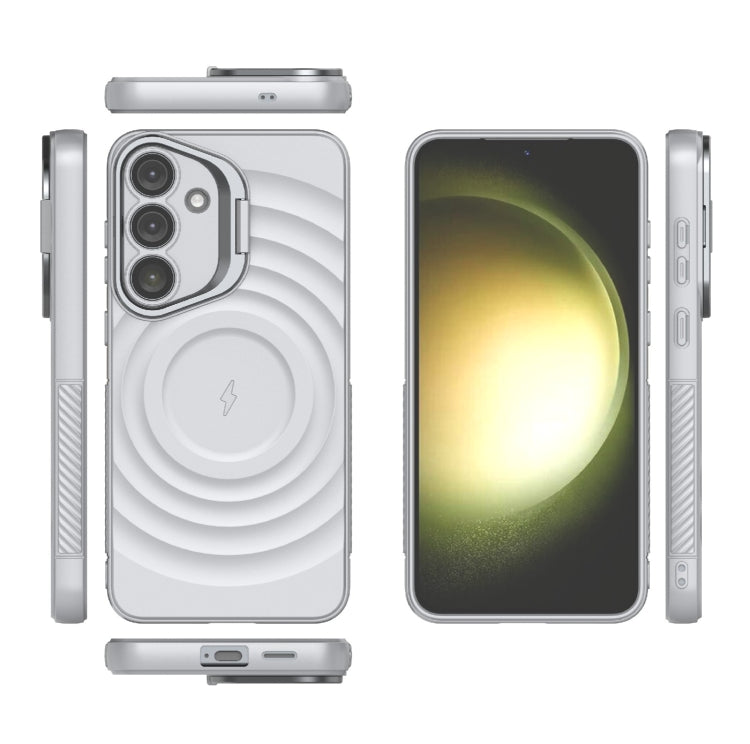 For Samsung Galaxy S25+ 5G Lens Frame Bracket Corrugated MagSafe Phone Case(Grey) - Galaxy S25+ 5G Cases by PMC Jewellery | Online Shopping South Africa | PMC Jewellery | Buy Now Pay Later Mobicred