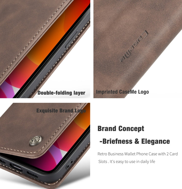 For iPhone 12 mini CaseMe-013 Multifunctional Retro Frosted Horizontal Flip Leather Case with Card Slot & Holder & Wallet(Coffee) - iPhone 12 mini Cases by CaseMe | Online Shopping South Africa | PMC Jewellery | Buy Now Pay Later Mobicred