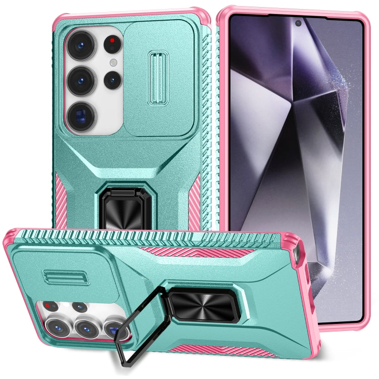 For Samsung Galaxy S25 Ultra 5G Sliding Camshield Holder Phone Case(Grey Green + Pink) - Galaxy S25 Ultra 5G Cases by PMC Jewellery | Online Shopping South Africa | PMC Jewellery | Buy Now Pay Later Mobicred