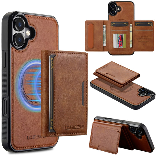 For iPhone 16 Plus LC.IMEEKE L5 Series Detachable RFID Card Bag Magsafe Phone Case(Brown) - iPhone 16 Plus Cases by LC.IMEEKE | Online Shopping South Africa | PMC Jewellery | Buy Now Pay Later Mobicred