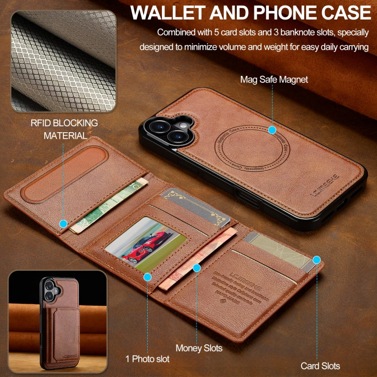 For iPhone 16 Plus LC.IMEEKE L5 Series Detachable RFID Card Bag Magsafe Phone Case(Brown) - iPhone 16 Plus Cases by LC.IMEEKE | Online Shopping South Africa | PMC Jewellery | Buy Now Pay Later Mobicred