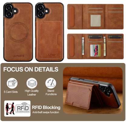 For iPhone 16 Plus LC.IMEEKE L5 Series Detachable RFID Card Bag Magsafe Phone Case(Brown) - iPhone 16 Plus Cases by LC.IMEEKE | Online Shopping South Africa | PMC Jewellery | Buy Now Pay Later Mobicred