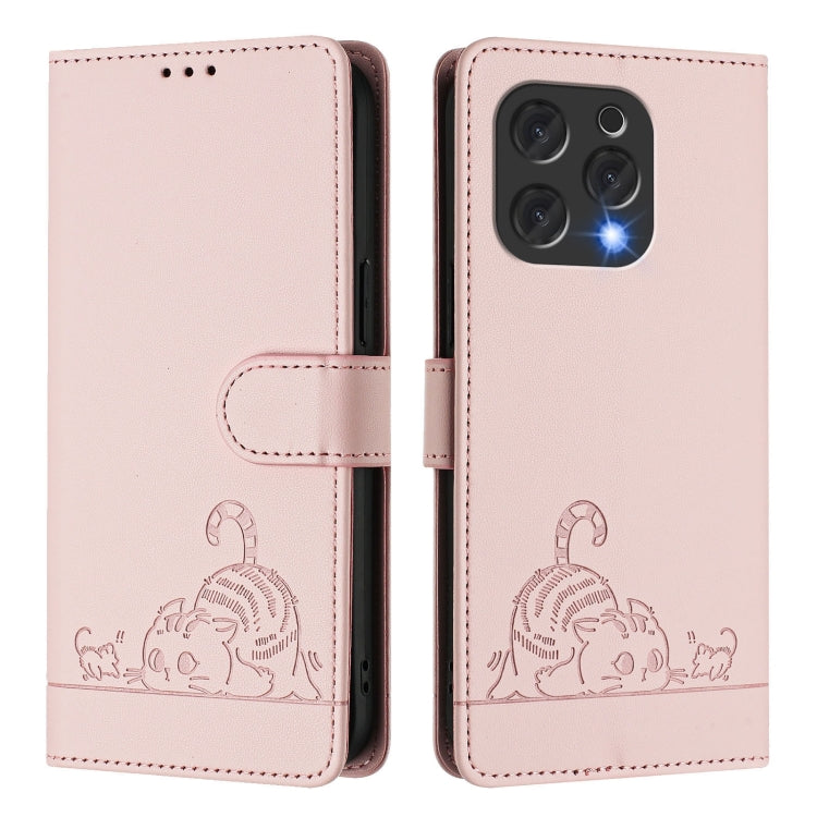 For Doogee N55 Plus Cat Rat Embossed Pattern RFID Leather Phone Case with Lanyard(Pink) - Doogee Cases by PMC TechLife | Online Shopping South Africa | PMC TechLife | Buy Now Pay Later Mobicred