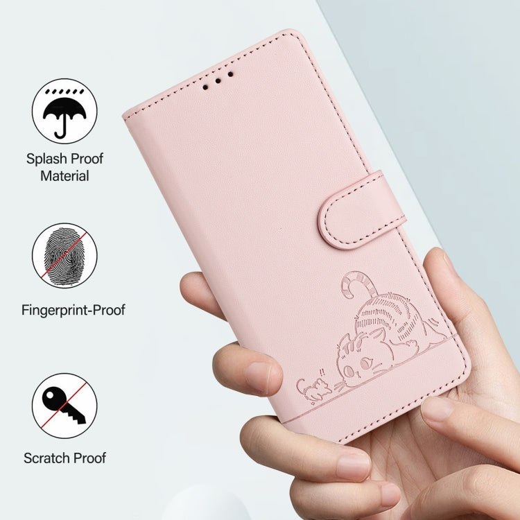 For Doogee N55 Plus Cat Rat Embossed Pattern RFID Leather Phone Case with Lanyard(Pink) - Doogee Cases by PMC TechLife | Online Shopping South Africa | PMC TechLife | Buy Now Pay Later Mobicred