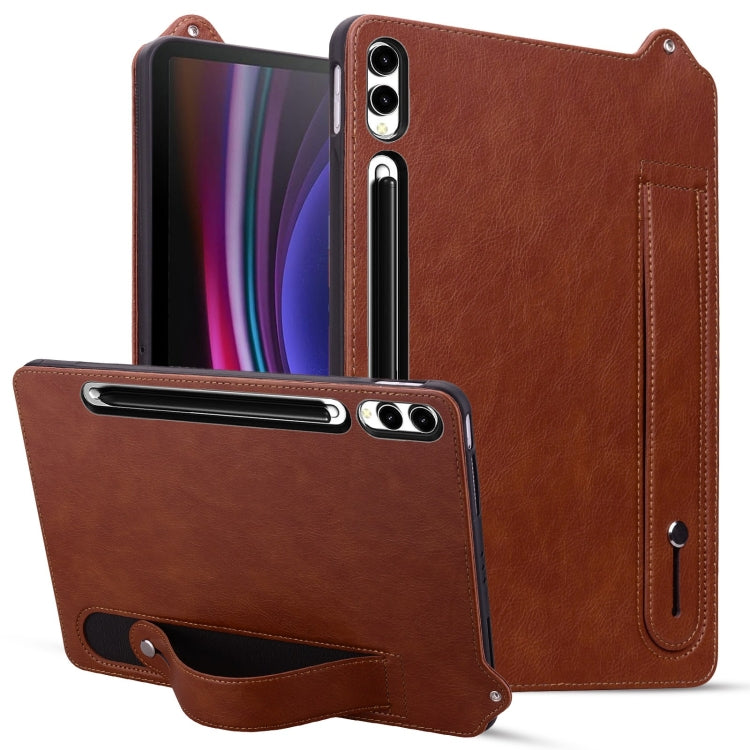 For Samsung Galaxy Tab S10+ / S9+ / S8+ TPU Leather Back Tablet Case with Wristband(Brown) - Tab S10+ Cases by PMC Jewellery | Online Shopping South Africa | PMC Jewellery | Buy Now Pay Later Mobicred