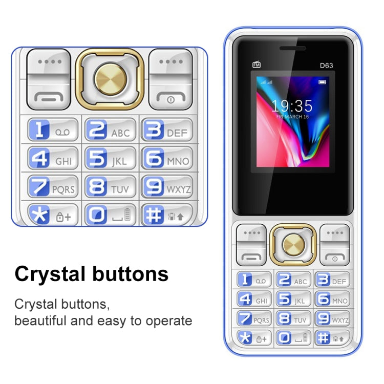 D63 Elder Keypad Phone, 1.77 inch, 3600mAh, SOS, FM, Dual SIM, GSM, Plug:EU Plug(Blue) - Others by PMC Jewellery | Online Shopping South Africa | PMC Jewellery | Buy Now Pay Later Mobicred