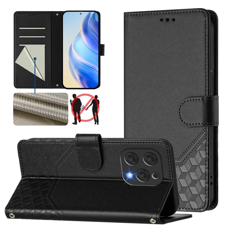 For Doogee N55 Plus Honeycomb Embossing RFID Leather Phone Case(Black) - More Brand by PMC TechLife | Online Shopping South Africa | PMC TechLife | Buy Now Pay Later Mobicred