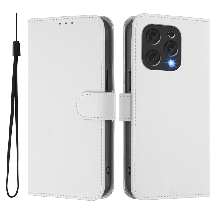 For Doogee N55 Plus Skin Feel Solid Color Leather Phone Case with Lanyard(White) - Doogee Cases by PMC TechLife | Online Shopping South Africa | PMC TechLife | Buy Now Pay Later Mobicred