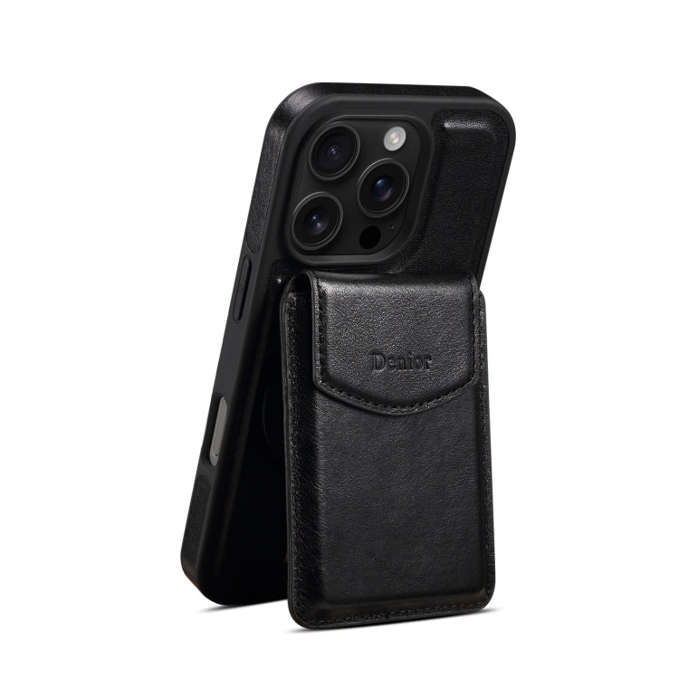 For iPhone 16 Pro Denior D22 Genuine Leather MagSafe Holder Detachable Card Slot Phone Case(Black) - iPhone 16 Pro Cases by Denior | Online Shopping South Africa | PMC Jewellery | Buy Now Pay Later Mobicred