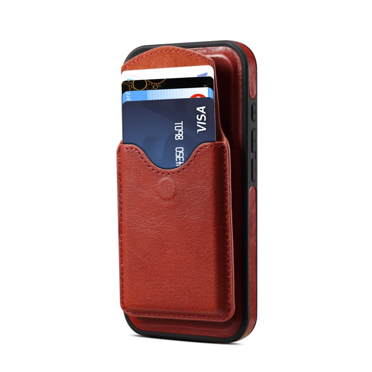 For iPhone 16 Plus Denior D22 Genuine Leather MagSafe Holder Detachable Card Slot Phone Case(Brown) - iPhone 16 Plus Cases by Denior | Online Shopping South Africa | PMC Jewellery | Buy Now Pay Later Mobicred