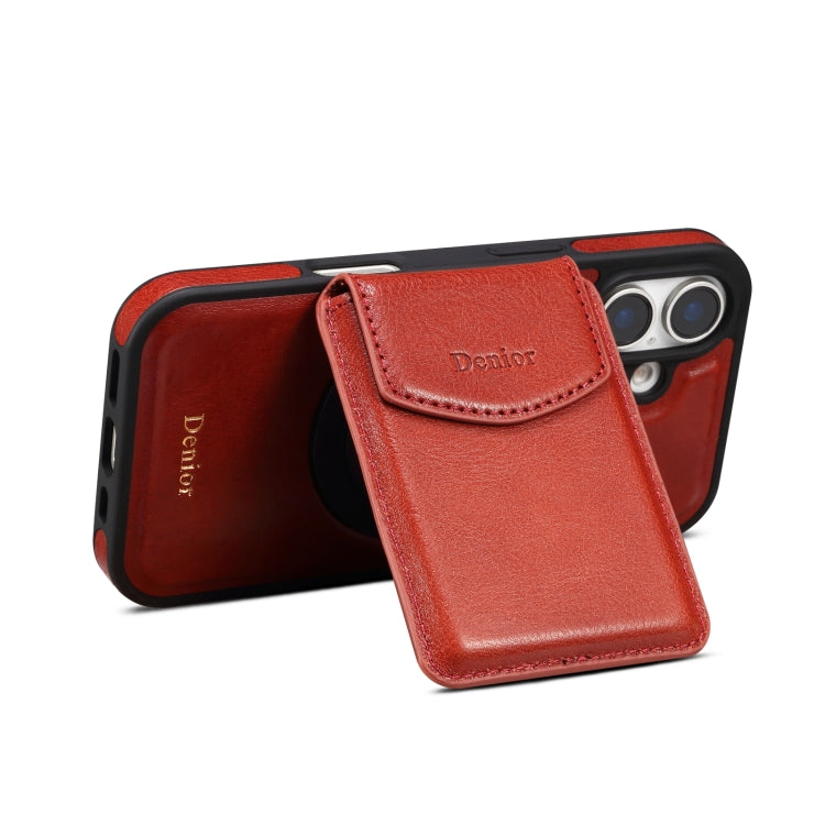 For iPhone 16 Plus Denior D22 Genuine Leather MagSafe Holder Detachable Card Slot Phone Case(Brown) - iPhone 16 Plus Cases by Denior | Online Shopping South Africa | PMC Jewellery | Buy Now Pay Later Mobicred