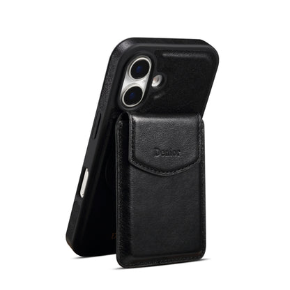 For iPhone 16 Denior D22 Genuine Leather MagSafe Holder Detachable Card Slot Phone Case(Black) - iPhone 16 Cases by Denior | Online Shopping South Africa | PMC Jewellery | Buy Now Pay Later Mobicred