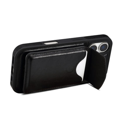 For iPhone 16 Denior D22 Genuine Leather MagSafe Holder Detachable Card Slot Phone Case(Black) - iPhone 16 Cases by Denior | Online Shopping South Africa | PMC Jewellery | Buy Now Pay Later Mobicred