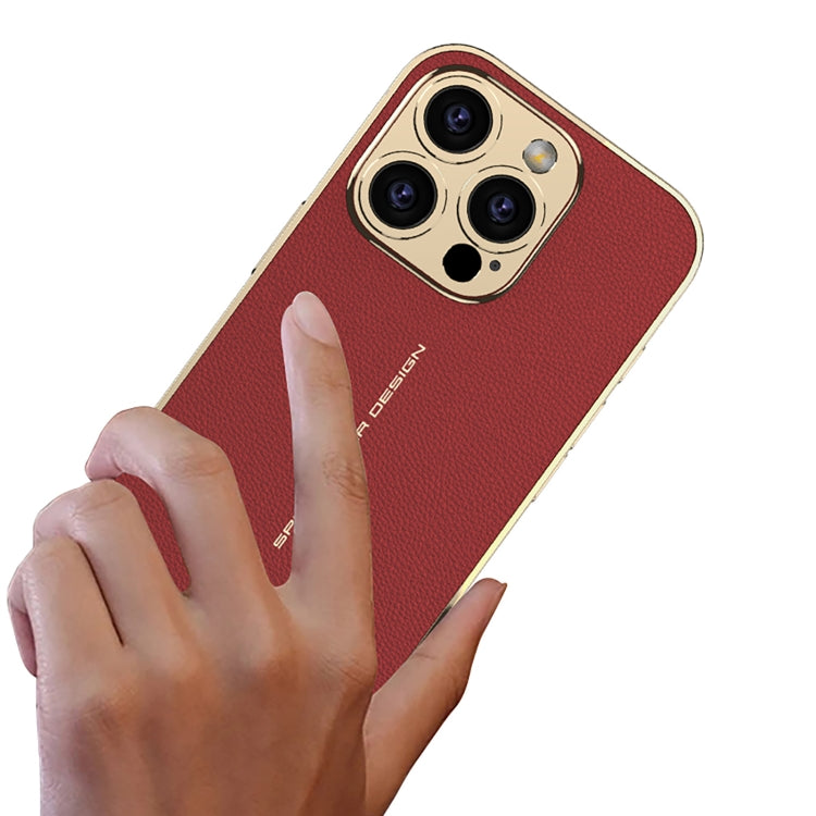 For iPhone 16 Pro Max GKK Plated Plain Leather Shockproof Phone Case(Red) - iPhone 16 Pro Max Cases by GKK | Online Shopping South Africa | PMC Jewellery | Buy Now Pay Later Mobicred