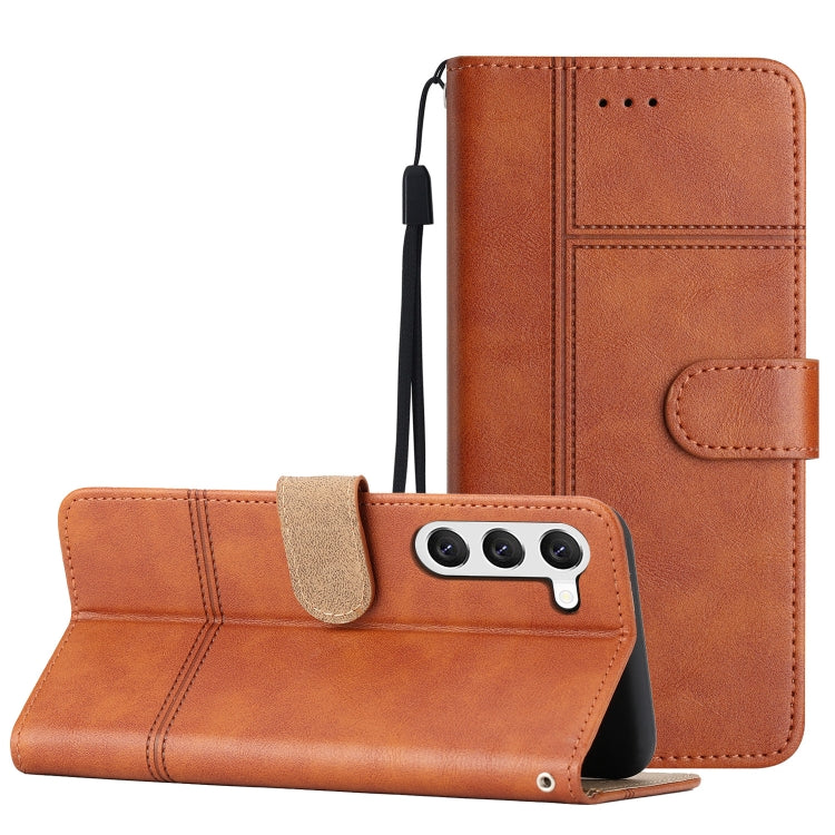 For Samsung Galaxy S25+ 5G Cowhide Texture Stitching Leather Phone Case(Brown) - Galaxy S25+ 5G Cases by PMC Jewellery | Online Shopping South Africa | PMC Jewellery | Buy Now Pay Later Mobicred