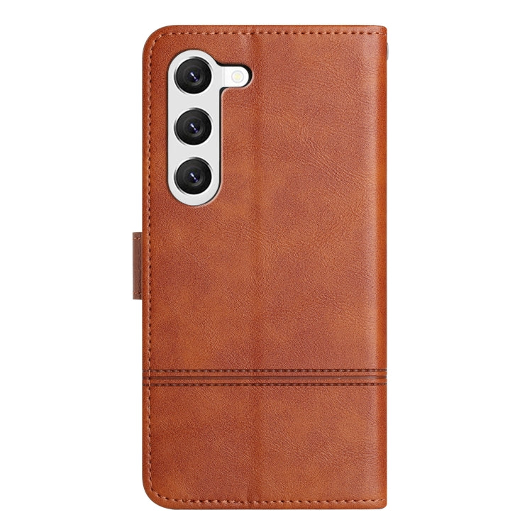 For Samsung Galaxy S25+ 5G Cowhide Texture Stitching Leather Phone Case(Brown) - Galaxy S25+ 5G Cases by PMC Jewellery | Online Shopping South Africa | PMC Jewellery | Buy Now Pay Later Mobicred