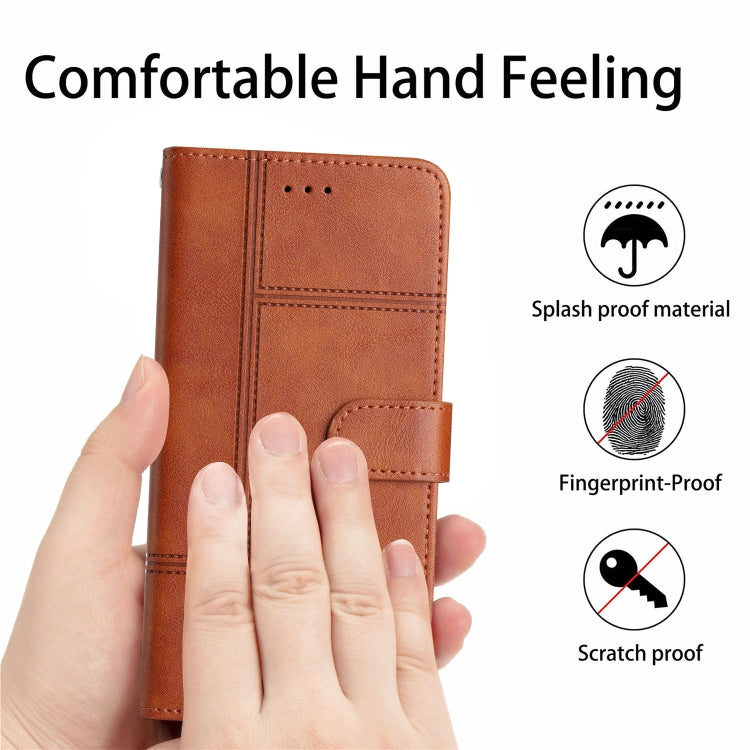 For Samsung Galaxy S25+ 5G Cowhide Texture Stitching Leather Phone Case(Brown) - Galaxy S25+ 5G Cases by PMC Jewellery | Online Shopping South Africa | PMC Jewellery | Buy Now Pay Later Mobicred