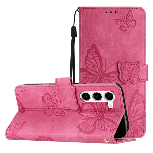 For Samsung Galaxy S25+ 5G Skin-feel Embossed Butterfly Leather Phone Case(Rose Red) - Galaxy S25+ 5G Cases by PMC Jewellery | Online Shopping South Africa | PMC Jewellery | Buy Now Pay Later Mobicred