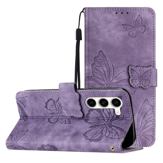 For Samsung Galaxy S25+ 5G Skin-feel Embossed Butterfly Leather Phone Case(Purple) - Galaxy S25+ 5G Cases by PMC Jewellery | Online Shopping South Africa | PMC Jewellery | Buy Now Pay Later Mobicred