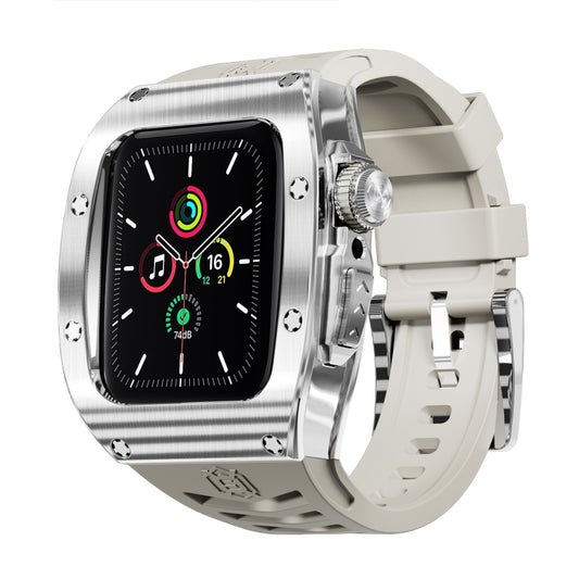 For Apple Watch 44mm / 45mm RedPepper Armor Metal Case Integrated Silicone Watch Band(Sliver White) - Watch Cases by RedPepper | Online Shopping South Africa | PMC Jewellery | Buy Now Pay Later Mobicred