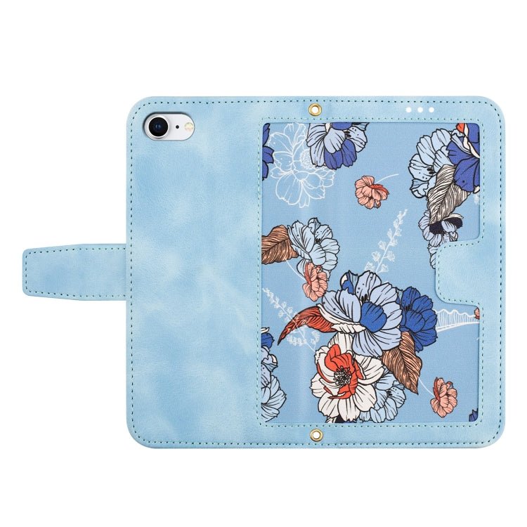 For iPhone 16e Floral Pattern Leather Phone Case with Lanyard(Light Blue) - iPhone 16e Cases by PMC TechLife | Online Shopping South Africa | PMC TechLife | Buy Now Pay Later Mobicred