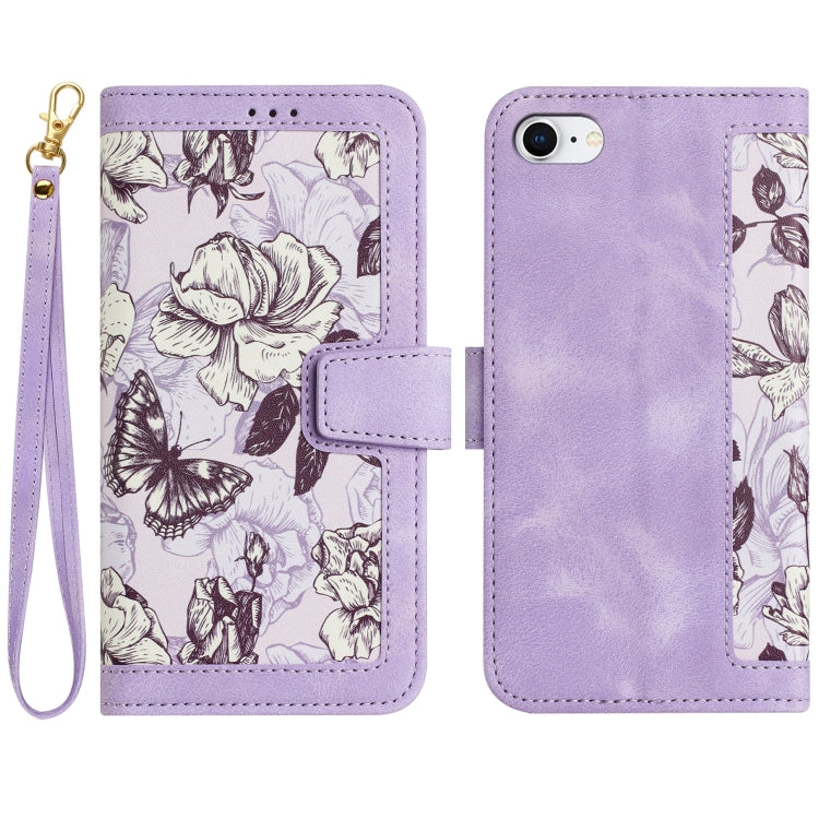 For iPhone 16e Floral Pattern Leather Phone Case with Lanyard(Light Purple) - iPhone 16e Cases by PMC TechLife | Online Shopping South Africa | PMC TechLife | Buy Now Pay Later Mobicred