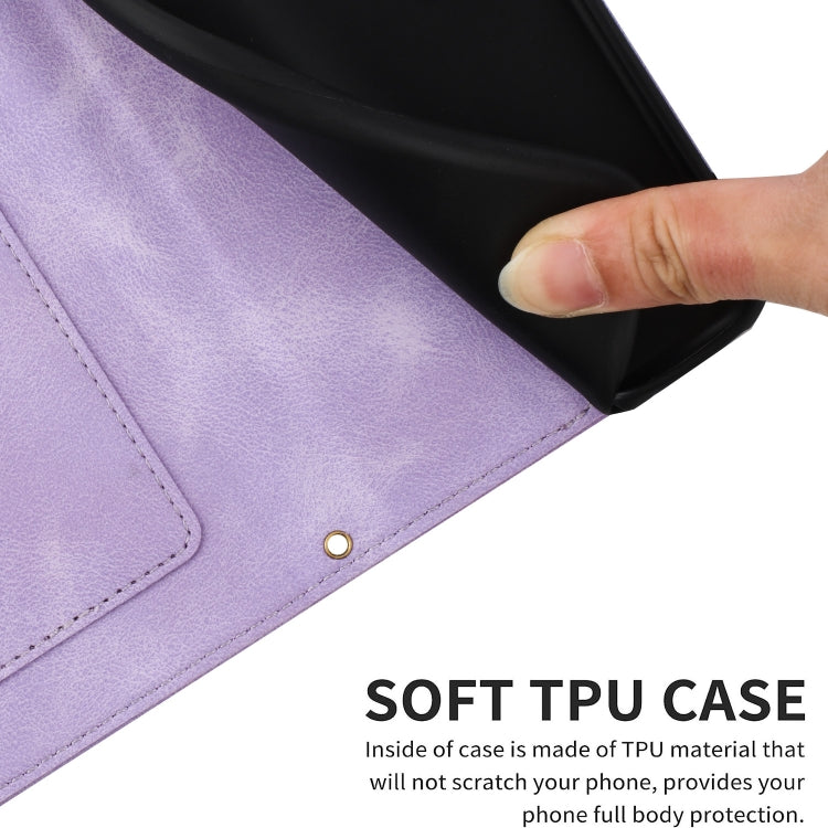 For iPhone 16e Floral Pattern Leather Phone Case with Lanyard(Light Purple) - iPhone 16e Cases by PMC TechLife | Online Shopping South Africa | PMC TechLife | Buy Now Pay Later Mobicred