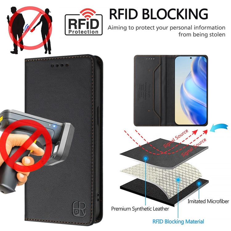 For Samsung Galaxy S25 Ultra 5G RC01 Dual-Folded Magnetic Suction RFID Leather Phone Case(Black) - Galaxy S25 Ultra 5G Cases by PMC Jewellery | Online Shopping South Africa | PMC Jewellery | Buy Now Pay Later Mobicred