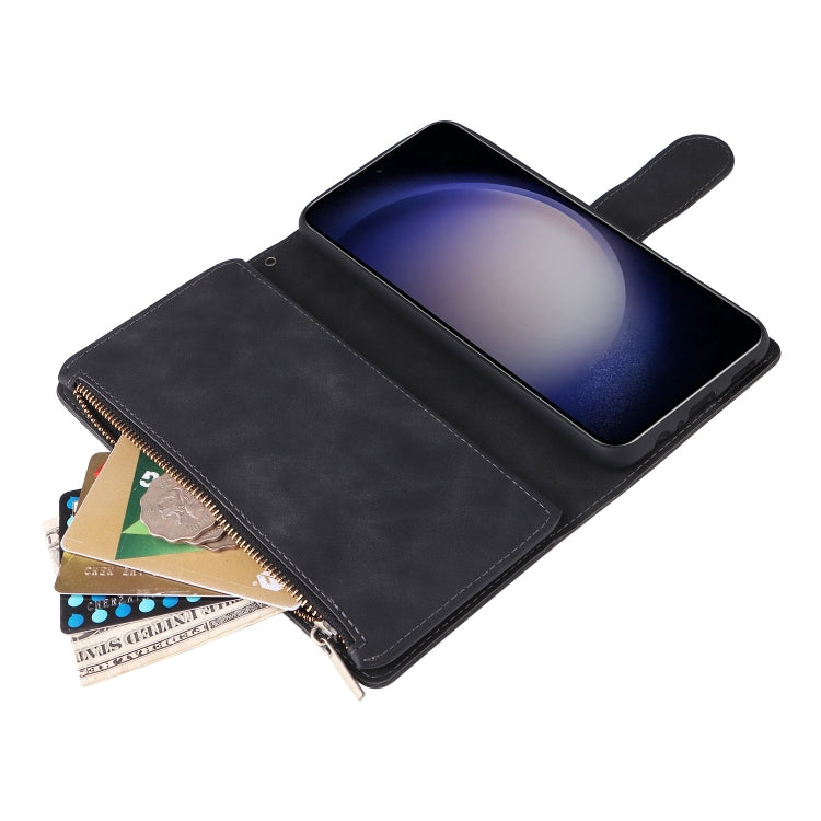 For Samsung Galaxy S25 5G Multifunctional Frosted Zipper Wallet Leather Phone Case(Black) - Galaxy S25 5G Cases by PMC Jewellery | Online Shopping South Africa | PMC Jewellery | Buy Now Pay Later Mobicred