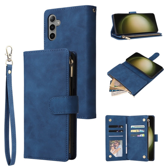 For Samsung Galaxy S25+ 5G Multifunctional Frosted Zipper Wallet Leather Phone Case(Blue) - Galaxy S25+ 5G Cases by PMC Jewellery | Online Shopping South Africa | PMC Jewellery | Buy Now Pay Later Mobicred