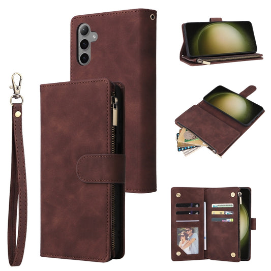 For Samsung Galaxy S25+ 5G Multifunctional Frosted Zipper Wallet Leather Phone Case(Coffee) - Galaxy S25+ 5G Cases by PMC Jewellery | Online Shopping South Africa | PMC Jewellery | Buy Now Pay Later Mobicred