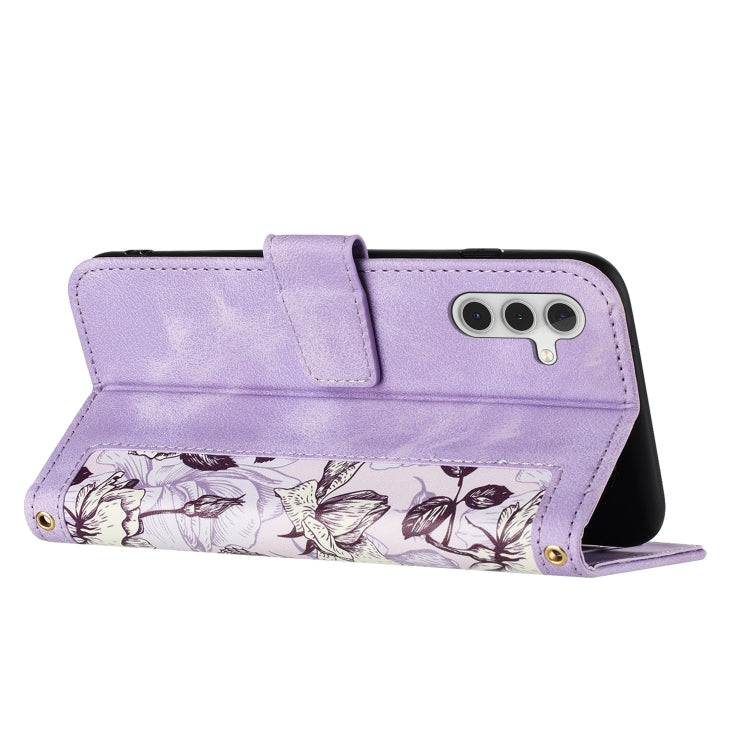 For Samsung Galaxy S25+ 5G Floral Pattern Leather Phone Case with Lanyard(Light Purple) - Galaxy S25+ 5G Cases by PMC Jewellery | Online Shopping South Africa | PMC Jewellery | Buy Now Pay Later Mobicred