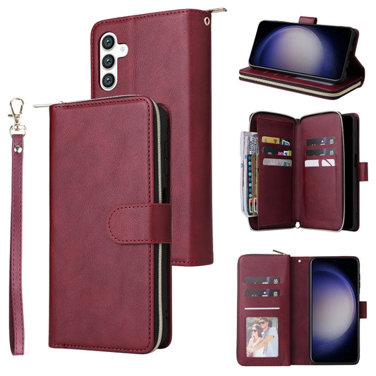 For Samsung Galaxy S25 5G 9-Card Slots Zipper Wallet Bag Leather Phone Case(Wine Red) - Galaxy S25 5G Cases by PMC Jewellery | Online Shopping South Africa | PMC Jewellery | Buy Now Pay Later Mobicred