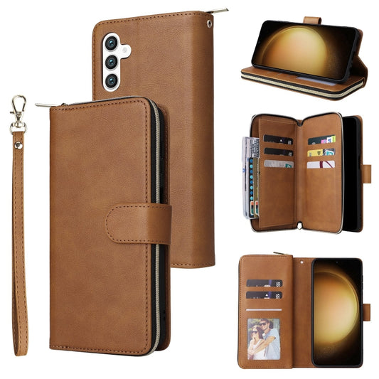 For Samsung Galaxy S25+ 5G 9-Card Slots Zipper Wallet Bag Leather Phone Case(Brown) - Galaxy S25+ 5G Cases by PMC Jewellery | Online Shopping South Africa | PMC Jewellery | Buy Now Pay Later Mobicred