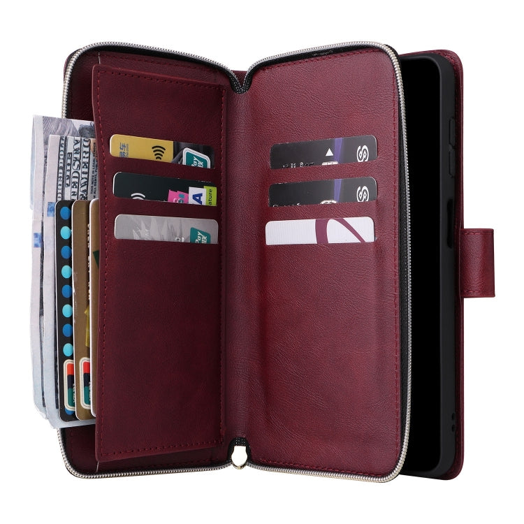 For Samsung Galaxy S25+ 5G 9-Card Slots Zipper Wallet Bag Leather Phone Case(Wine Red) - Galaxy S25+ 5G Cases by PMC Jewellery | Online Shopping South Africa | PMC Jewellery | Buy Now Pay Later Mobicred