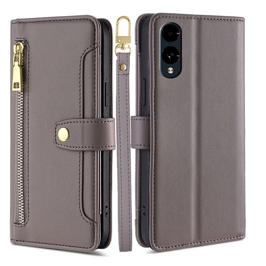 For Fujitsu Arrows We2 Sheep Texture Cross-body Zipper Wallet Leather Phone Case(Grey) - More Brand by PMC Jewellery | Online Shopping South Africa | PMC Jewellery | Buy Now Pay Later Mobicred