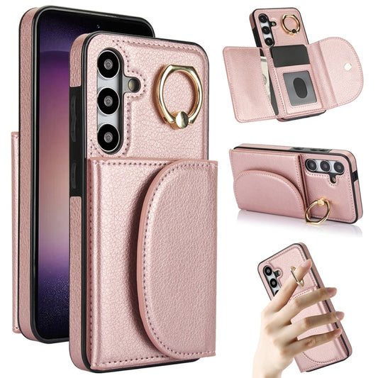 For Samsung Galaxy S25 5G Ring Holder Card Bag Skin Feel Phone Case(Rose Gold) - Galaxy S25 5G Cases by PMC Jewellery | Online Shopping South Africa | PMC Jewellery | Buy Now Pay Later Mobicred