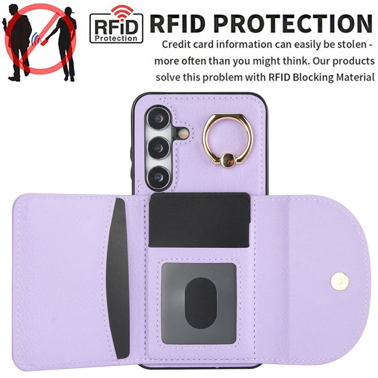 For Samsung Galaxy S25+ 5G Ring Holder Card Bag Skin Feel Phone Case(Purple) - Galaxy S25+ 5G Cases by PMC Jewellery | Online Shopping South Africa | PMC Jewellery | Buy Now Pay Later Mobicred