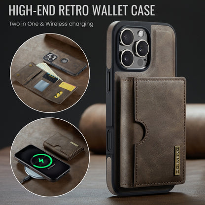 For iPhone 16 Pro DG.MING M6 Series RFID Tri-fold Card Bag Removable Leather Phone Case(Coffee) - iPhone 16 Pro Cases by DG.MING | Online Shopping South Africa | PMC Jewellery | Buy Now Pay Later Mobicred