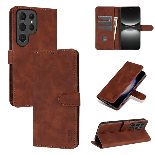 For Samsung Galaxy S25 Ultra 5G AZNS Skin Feel Calf Texture Flip Leather Phone Case(Brown) - Galaxy S25 Ultra 5G Cases by AZNS | Online Shopping South Africa | PMC Jewellery | Buy Now Pay Later Mobicred