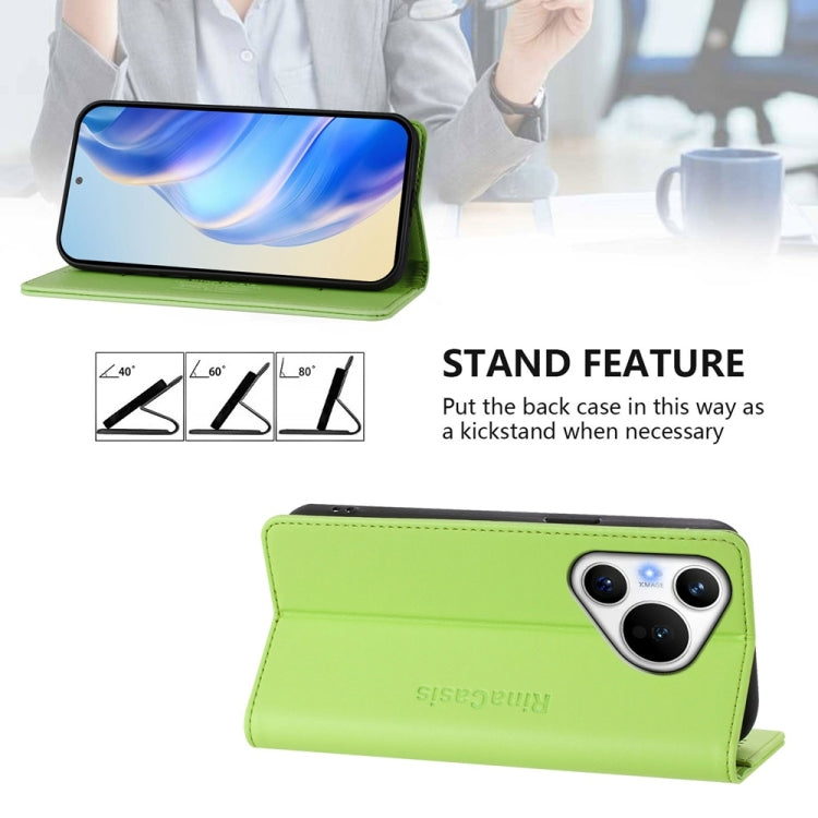 For Huawei Pura 70 RC01 Dual-Folded Magnetic Suction RFID Leather Phone Case(Grass Green) - Huawei Cases by PMC Jewellery | Online Shopping South Africa | PMC Jewellery | Buy Now Pay Later Mobicred