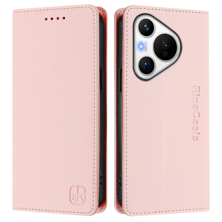 For Huawei Pura 70 RC01 Dual-Folded Magnetic Suction RFID Leather Phone Case(Pink) - Huawei Cases by PMC Jewellery | Online Shopping South Africa | PMC Jewellery | Buy Now Pay Later Mobicred