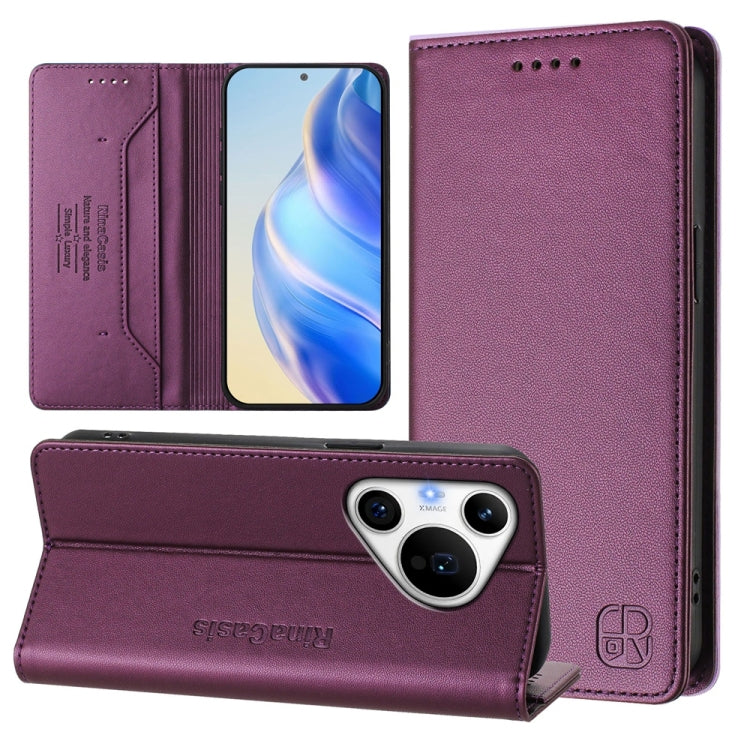 For Huawei Pura 70 Pro / Pura 70 Pro+ RC01 Dual-Folded Magnetic Suction RFID Leather Phone Case(Violet) - Huawei Cases by PMC Jewellery | Online Shopping South Africa | PMC Jewellery | Buy Now Pay Later Mobicred