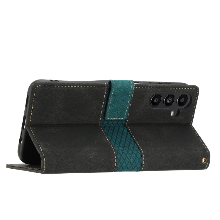 For Samsung Galaxy S25+ 5G Grid Stitching Leather Phone Case with Lanyard(Black) - Galaxy S25+ 5G Cases by PMC Jewellery | Online Shopping South Africa | PMC Jewellery | Buy Now Pay Later Mobicred