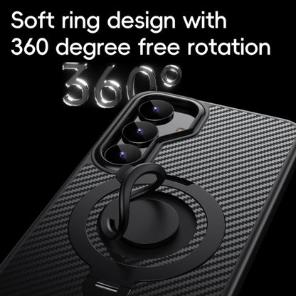 For Samsung Galaxy S25+ 5G Carbon Fiber MagSafe Phone Case with 360 Degree Rotating Holder(Black Blue) - Galaxy S25+ 5G Cases by PMC Jewellery | Online Shopping South Africa | PMC Jewellery | Buy Now Pay Later Mobicred